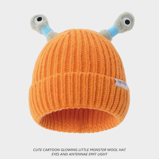 Cute Knitted Beanie Hat with Eyes Wear Resistant Solid Color LED Glowing Funny Cartoon Winter Warm Hat