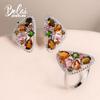 Multi-color Tourmaline Diopside Natural Gem Ring Earrings Jewelry Set Women Fine Jewelry 925 Sterling Silver Light Luxury Design