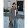 Grey Turndown Collar Single Breasted Coats for Women Elegant Long Sleeves Thick Wram Jacket Fashion Commute High Street Jackets