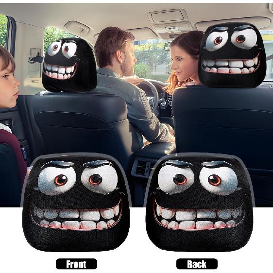 4PCS Funny Cartoon Car Headrest Covers, Cute Funny Cartoon Eyes Car Headrest Covers, CarSeat Head Rest Protector For Auto Front Seat Rest Decoration,