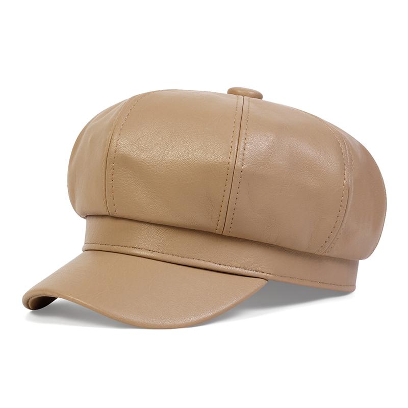 Unisex PU Leather Octagonal Cap Military Hats Flat Top Beret Caps for Women Men Outdoor Sports Cadet Sunscreen Hat