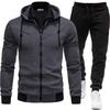 2024 Men's Sporty Patchwork Hooded Jacket and Long Pants Set for Autumn/Winter