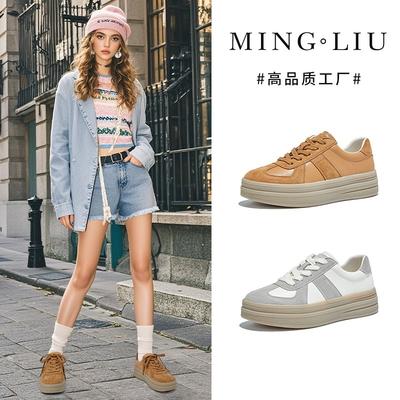 Ретро кожаные женские осенние новые модели не утомляют ноги, белые кроссовки на платформе, повседневная и универсальная модная женская обувь