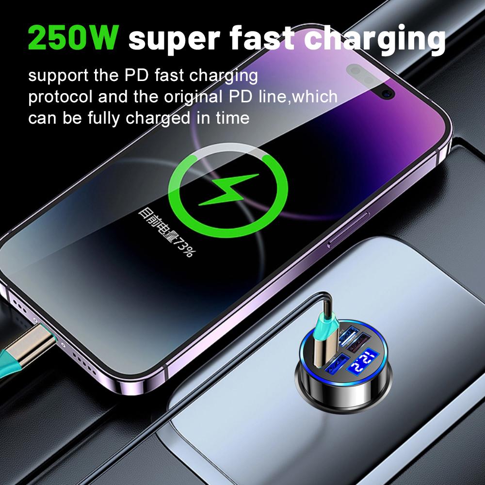 5 портов быстрой зарядки PD QC3.0 USB C 250 Вт светодиодное автомобильное зарядное устройство автомобильное зарядное устройство для телефона адаптер типа C в автомобиле для Iphone Samsung Huawei Xiaomi