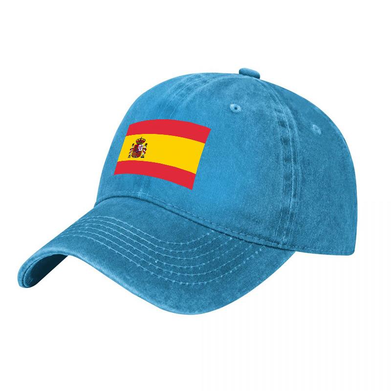 Spain Flag Embroidered Washed Cotton Baseball Cap Classic Adjustable Hat for Unisex and Women Casual Outdoor Wear Style