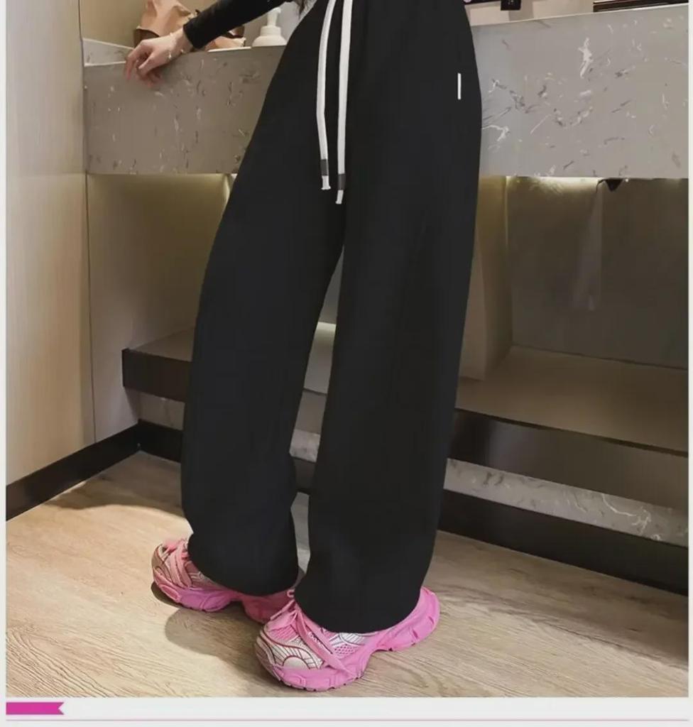 2024 Розовые спортивные штаны для девочек с широкими штанинами: Осенне-зимний повседневный спортивный стиль для детей среднего и крупного возраста