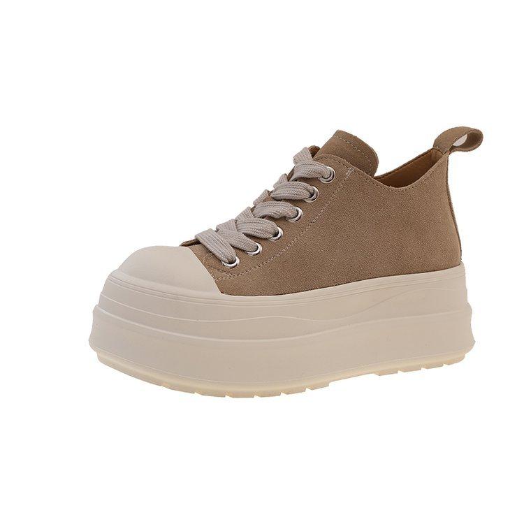 2025 Autumn New Cake Thick-soled High-top Casual Women's Short Boots Versatile Round Head Lace-up Martin Boots Women's and Bare Boots