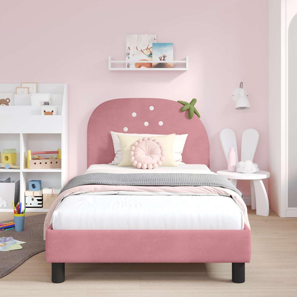 Children s Bed Frame with Headboard Pink 90 x 190 cm Velvet