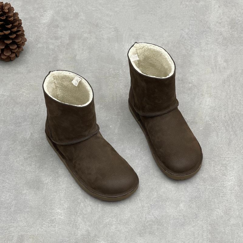 Johnature Зимние ботинки из натуральной кожи, плюшевые теплые хлопковые туфли с круглым носком, на плоской подошве, короткие ботинки