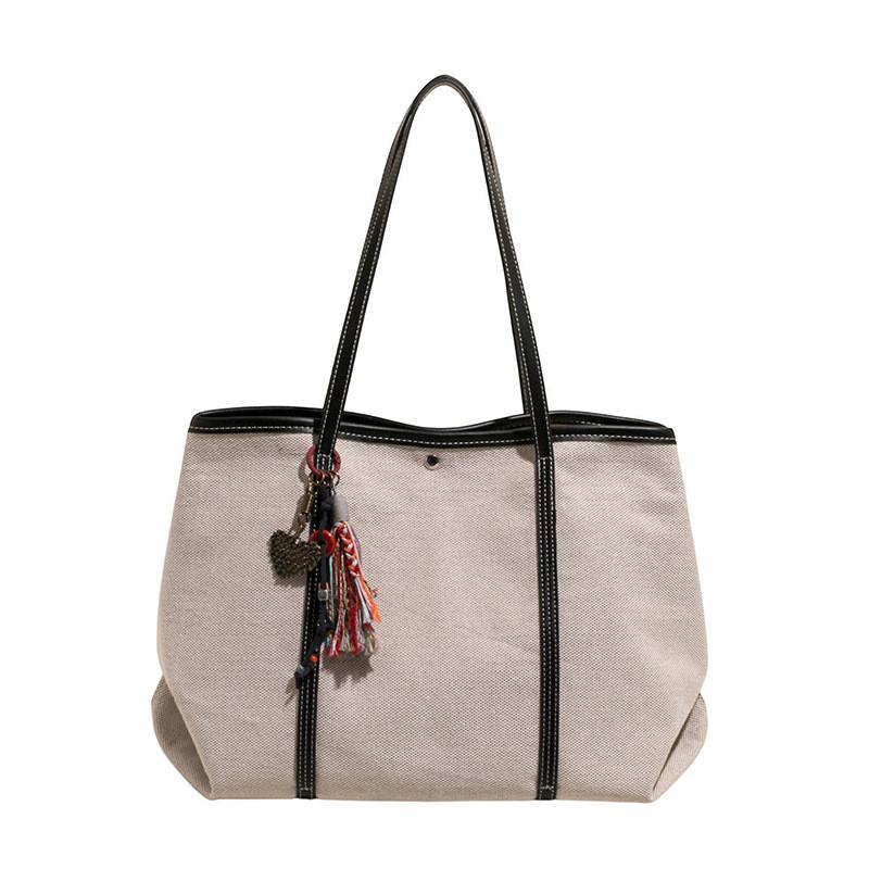 Simple Pu Spliced Bag With Double Shoulder Straps For Office And Shopping