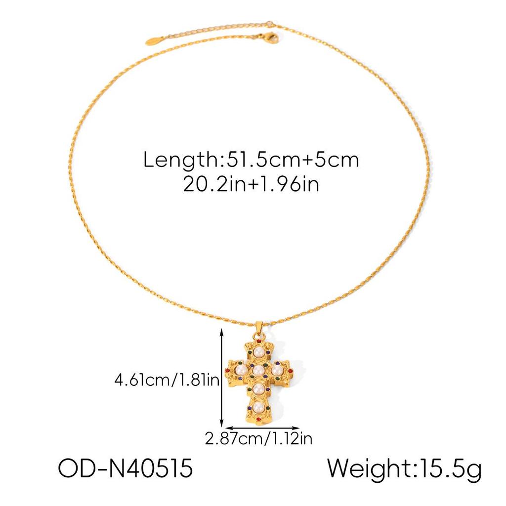 Хит продаж Французское Нержавеющее Стальное Крестовое Ожерелье с Подвеской из Циркона и Жемчуга