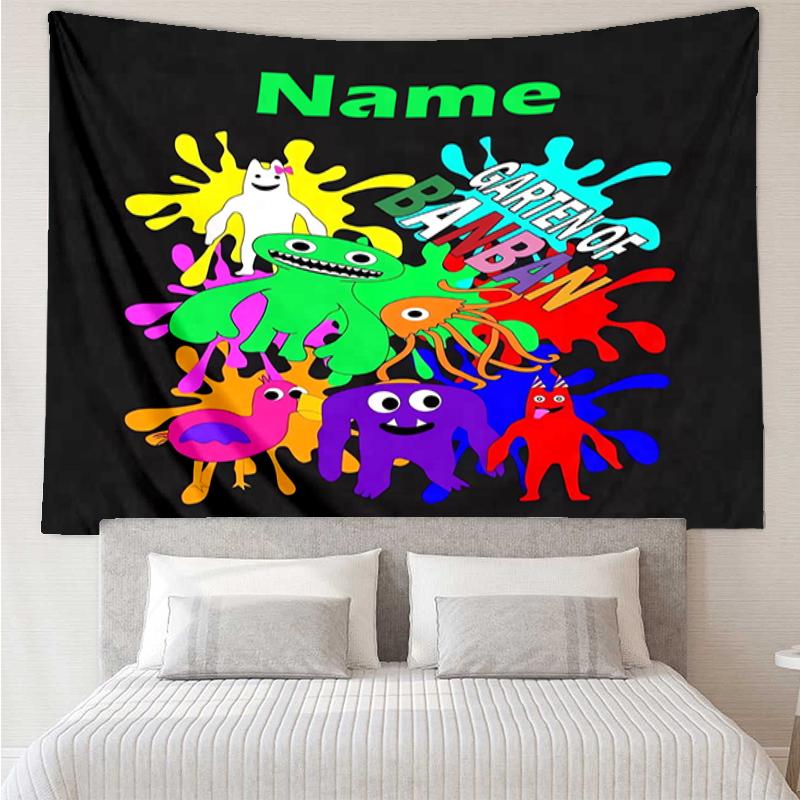 Custom Name Garten of Banban Print Tapestry, Backdrop, Easy Setup, Ideal for Bedroom, Office & Living Room, with Aesthetic Wall Hanging Decor.