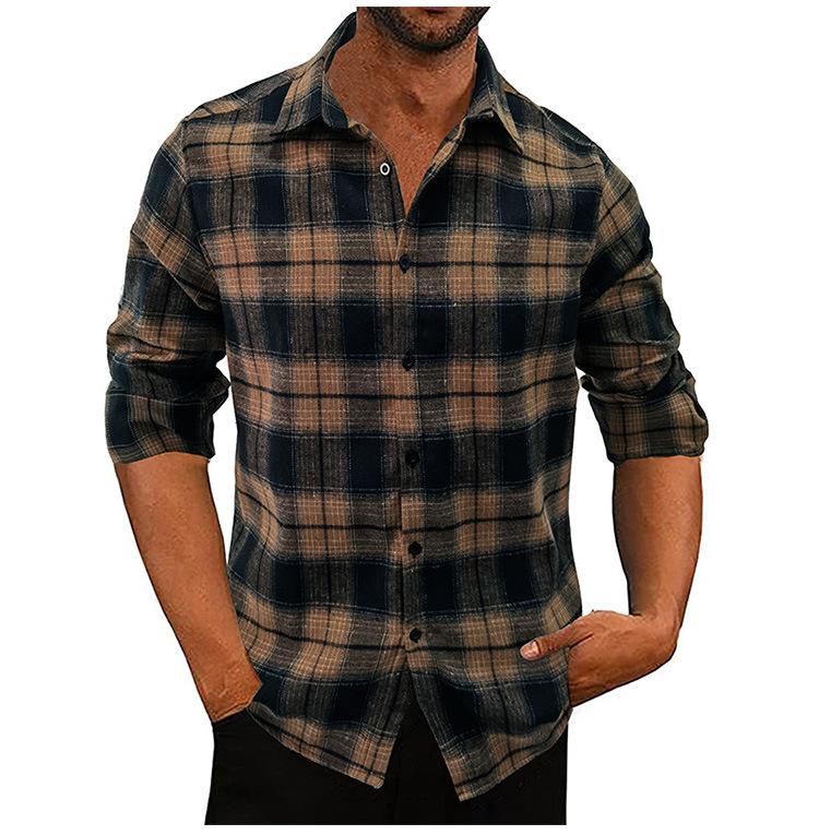 Осенне-зимняя утепленная мужская рубашка в клетку с длинными рукавами из фланелевой ткани