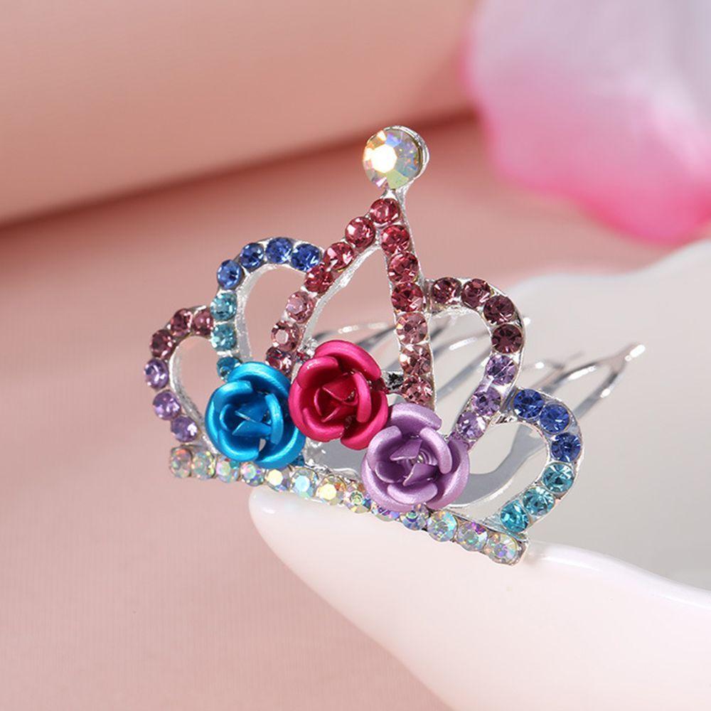 Hairclip Rose Flower Crystal Rhinestone Hair Jewelry Crown Hairpin Hair Comb For Girls Kids Gift