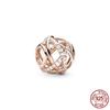 Ажурный круглый шарм с покрытием из розового золота, бусина из стерлингового серебра 925 пробы, подходит для милого модного браслета, ожерелье, ювелирные изделия для женщин