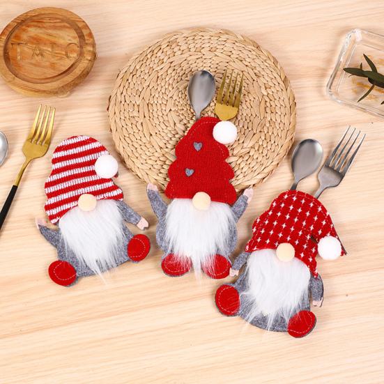 3Pcs Christmas Tableware Holder Festive Faceless Gnome Cutlery Bag for Fork Knife Christmas Kitchen Dining Table Decor