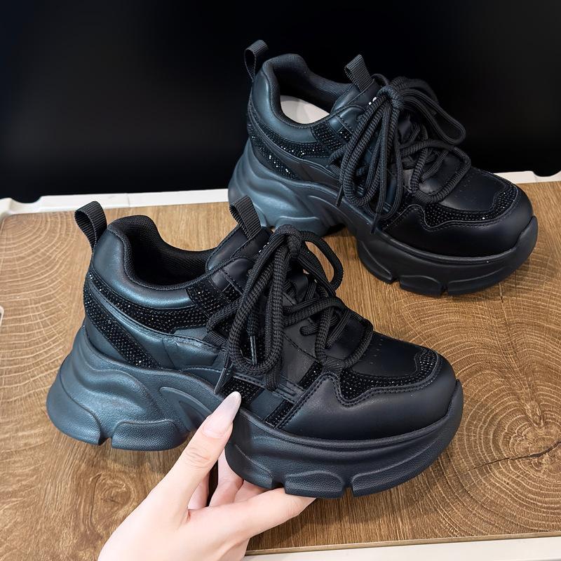Sneakers women's 2026 autumn new platform casual shoes inner height-increasing shoes versatile rhinestone dad shoes