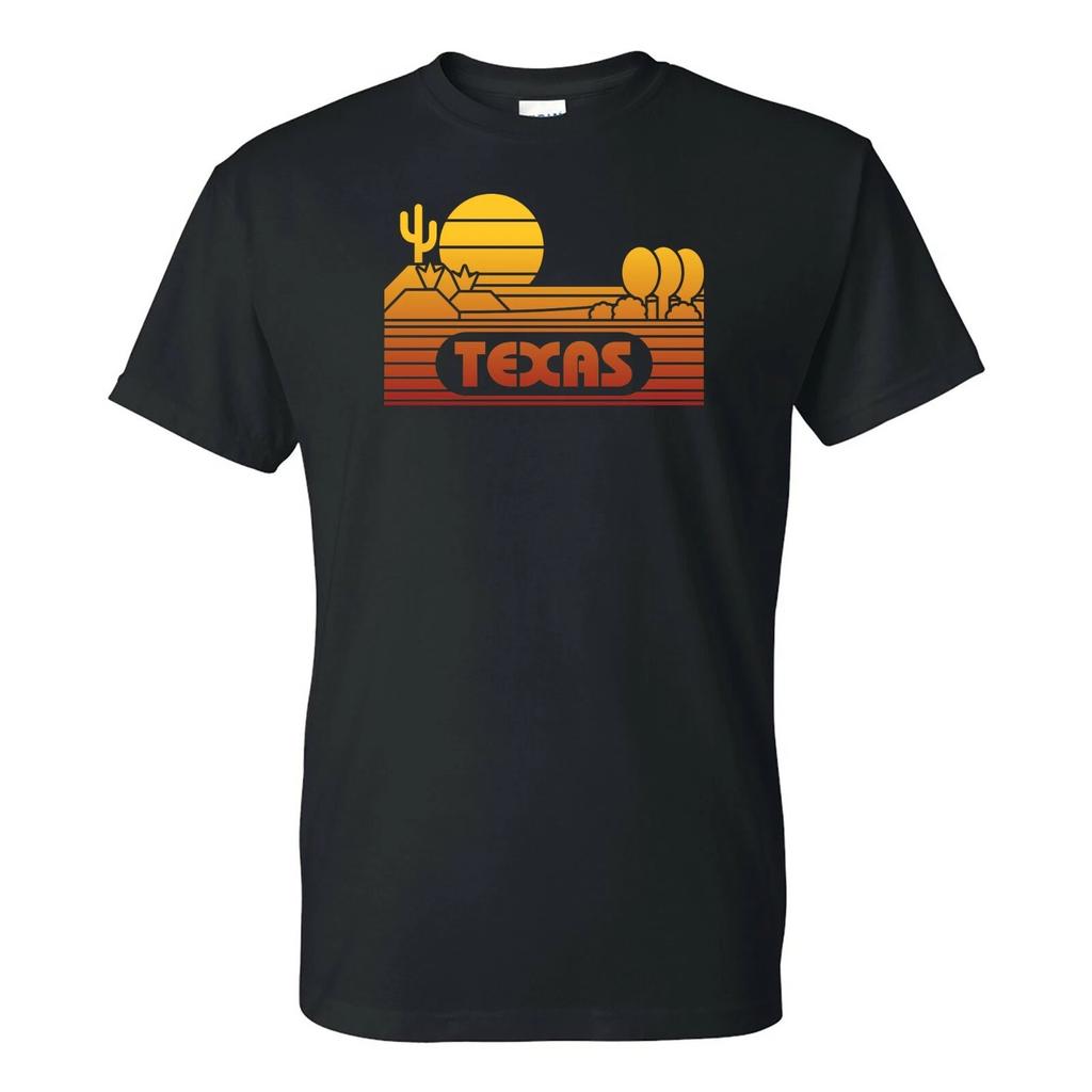 Texas Groovy Sunset - Landscape Vacation Home State T Shirt - Black