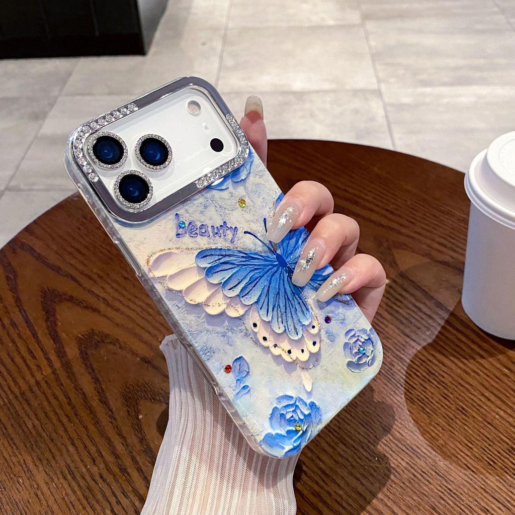 Чехол Rose Blue & White Butterfly для iPhone 17 Pro Max - Стильный новый 15 Pro для женщин