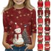 Christmas Day Print Tops For Youth Girls 4-11 Years Round Neck 3/4 Sleeves T-Shirts Trendy Tops Outfit Tees