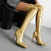 Krazing Pot PU Autumn Winter Shoes Stiletto High Heels Super Size Sexy Stovepipe Boots Pointed Toe Keep Warm Slip On Over-the-knee Boots