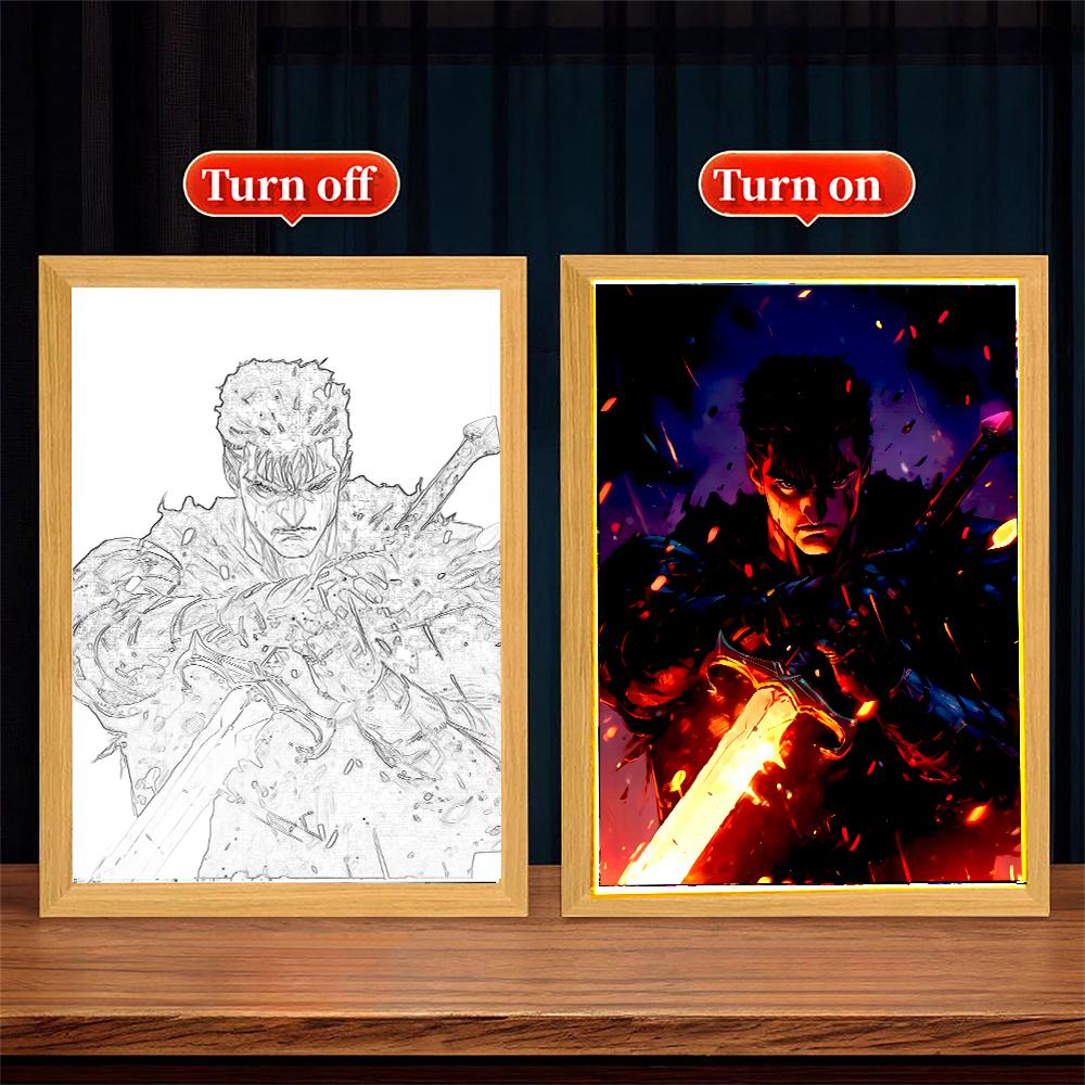 Anime Figure Light Painting Photo Frame Berserk Behelit Griffith Action Figures Led Lamps Room Decor  Chirstmas Gifts Moon Lamp