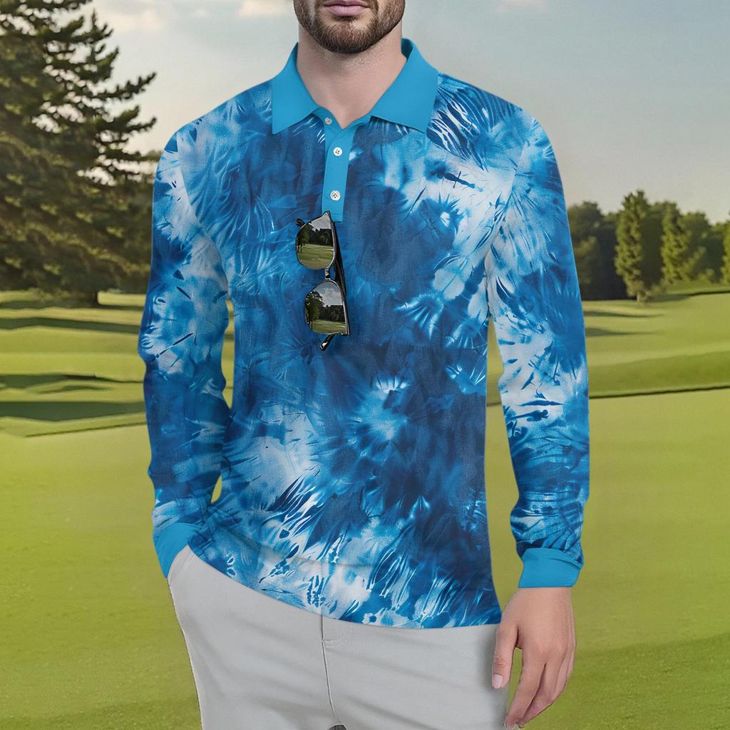 Men's Classic Golf  Shirts Ice Silk Breathable Long Sleeve  Performance Collar Shirts Lightweight Summer Casual Quick Dry Tee