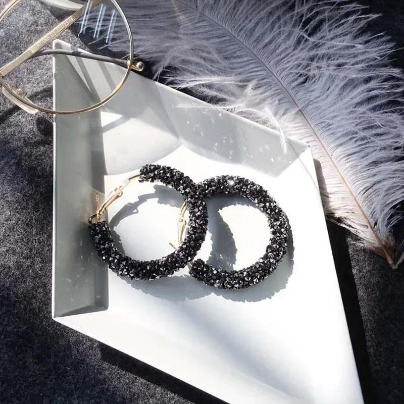Женские летние модные очаровательные серьги-кольца с кристаллами, геометрические круглые блестящие стразы, ювелирные аксессуары, креативные подарки, декор