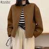 Women Casual Long Sleeve Cardigan Thin Woolen Coat