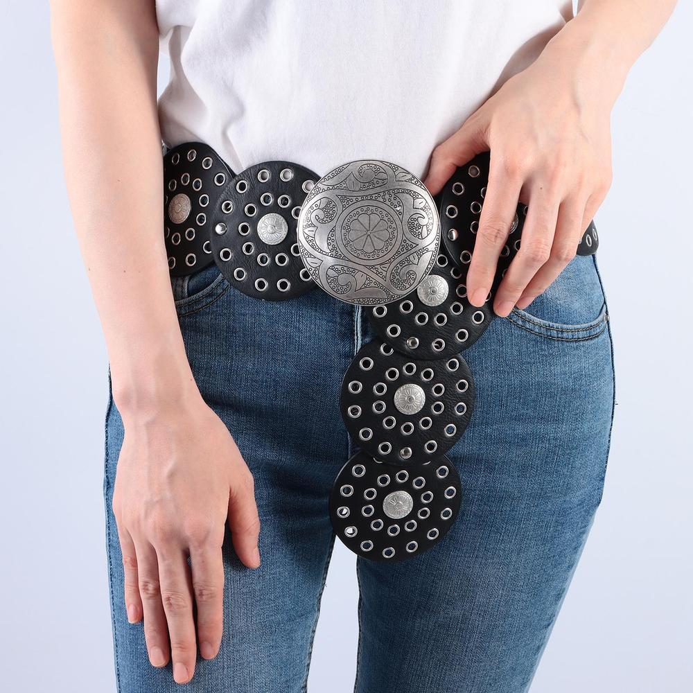 Exaggerated Cowboy Disc Belt Western Style Wide Disc Belt Hollow Belt for Women