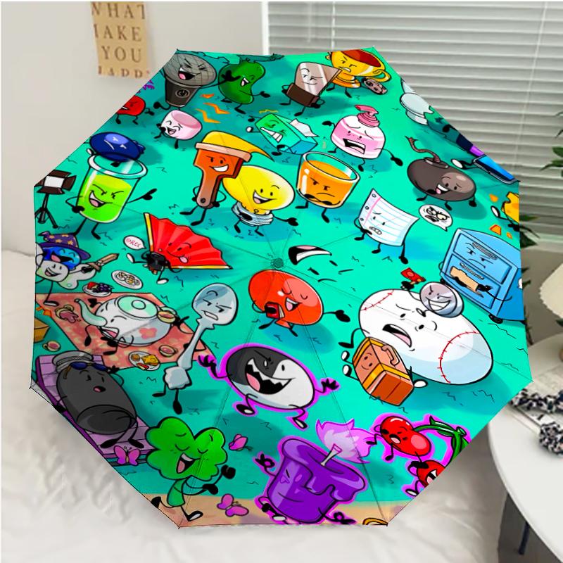 Inanimate Insanity Print Automatic Umbrella, 8 Rib Iron Frame, Plastic Handle, Suitable for Outdoor Travel &Daily , Ideal Gift