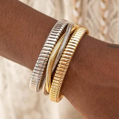 Новый модный нишевый металлический эластичный многослойный открытый браслет для женских украшений, преувеличенный браслет в стиле хип-хоп-панк