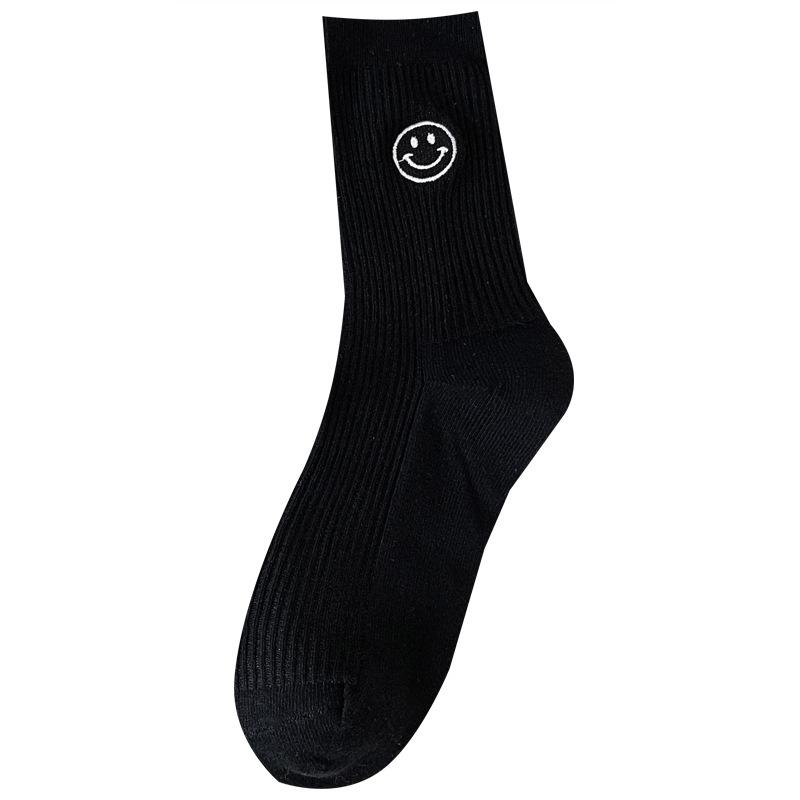 Белые носки женские средней длины, модные универсальные хлопковые носки, дышащие, спортивные, с изображением смайлика, мужские