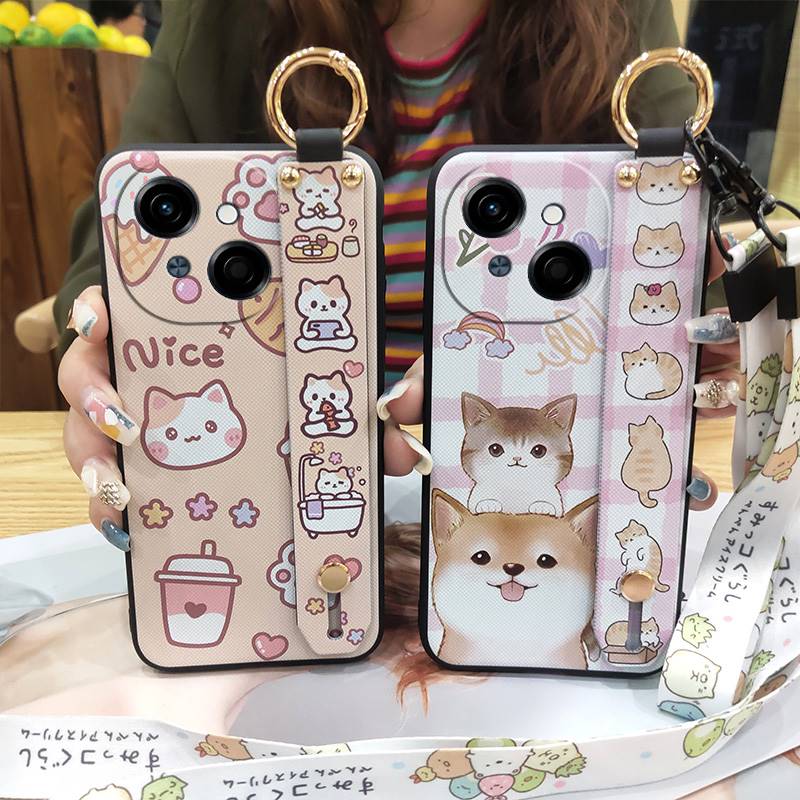 Silicone Ring Phone Case For Tecno POP9 4G/Spark GO 1/KL4 Cute Kickstand Wristband Soft Case Waterproof Wrist Strap