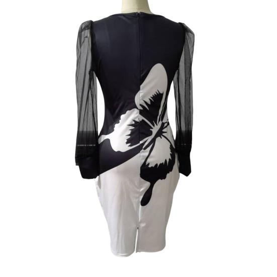 Популярное платье на бедрах с высокой талией и эластичными манжетами, офисное кружевное облегающее платье миди с принтом, уличная одежда