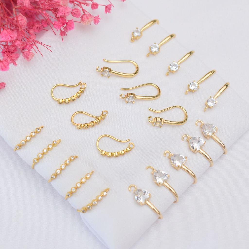 10pcs Color Retention 14K Gold Love Ear Hook, Micro-Inlaid Vertical Zircon Earring Hook, Big Diamond Diy Work In Progress