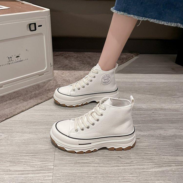 Spring New Canvas Shoes Female Students High-top Platform White Shoes Heightening Casual Board Shoes Versatile Ins Single Shoes