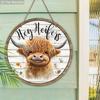Wooden Welcome Sign with Highland Cattle Design - Rustic Decorative Plaque for Farmhouse, Front Door, Porch, Holiday Decorations