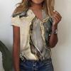 Women's T Shirt Tee Print Button Short Sleeve Daily Weekend Fashion V- Neck Regular Top