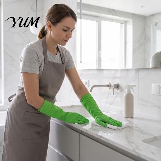 Latex Cleaning Gloves with Fleece Lined Dishwashing Gloves, Waterproof Natural Household Non Slip Kitchen Non-Slip Grip Long Cuff Warm for Laundry