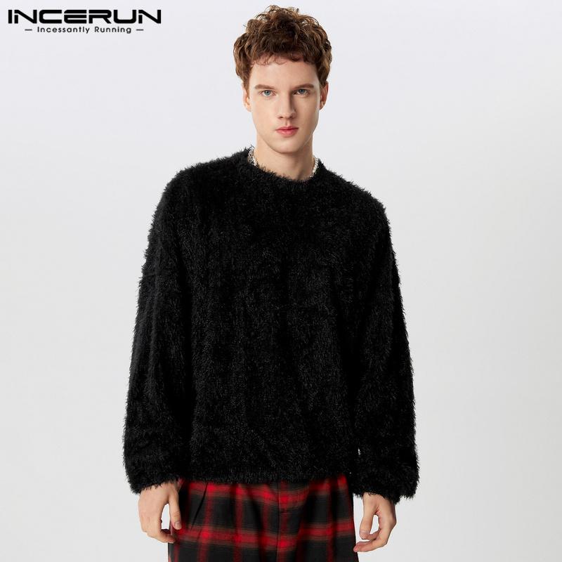 INCERUN Men Autumn Winter Long Sleeve Fleece Warm Tops Casual Furry Pullovers