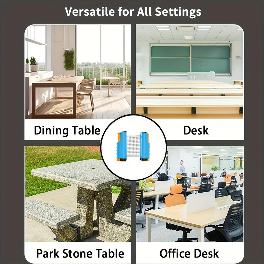 Portable Table Tennis Training Set Includes Blue Retractable Ball Net 2 Table Tennis Rackets and 3 Table Tennis Balls