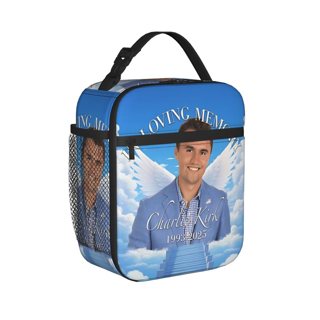 Charlie Kirk Memorial Insulated Lunch Bags Thermal Bag Reusable,Meal Container Angelic High Capacity Tote Lunch Box Food Bag
