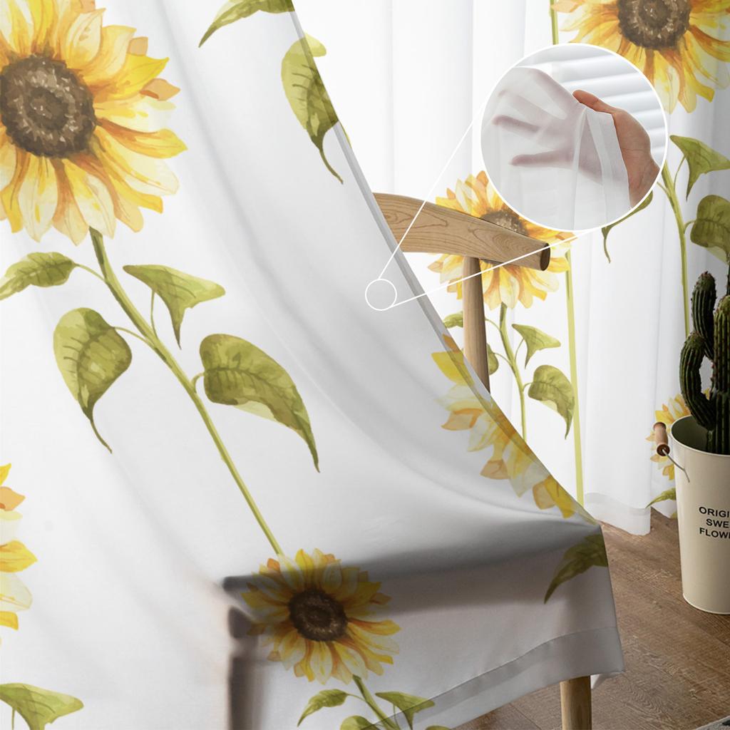 Акварельные подсолнухи Белые прозрачные шторы для украшения гостиной Оконные шторы для кухни Тюлевые вуалевые органзовые шторы