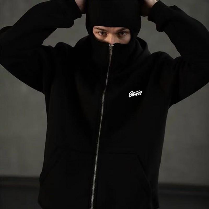 Mens Loose Fit Hooded Sweatshirt Streetwear Letter Print Dual Hoods Casual Top