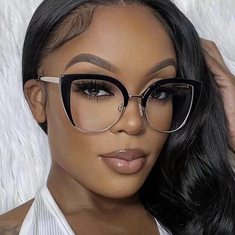 Cat Eye Half Frame Large Frame Flat Light Mirror Anti Blue Light New European & American Anti-Reflection Glasses Ins Retro Trend
