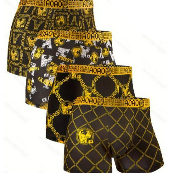 TEMU Black Gold Print Men's Breathable Plus Size Boxer Briefs