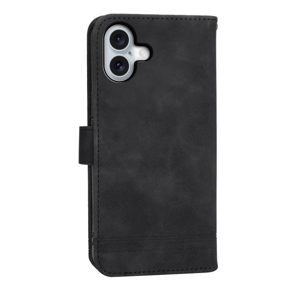 DIERFENG DF-03 For iPhone 17 Case Lines Imprint Wallet Leather Phone Cover with Wrist Strap