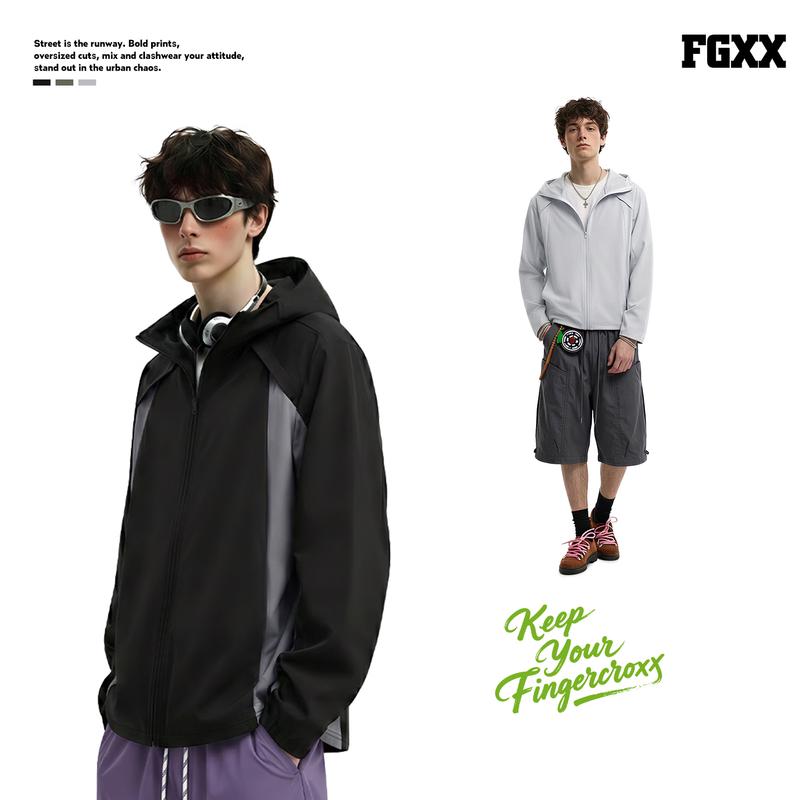 Fingercroxx IT Men's Color-block Hooded Sun Protection Jacket
