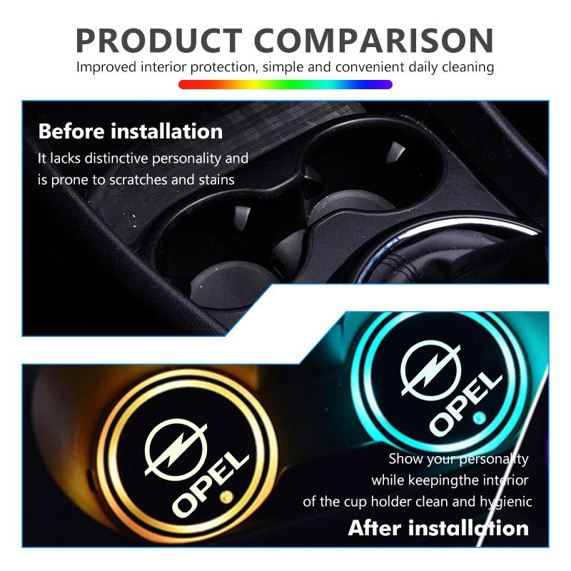 Colorful Water Cup Mat Ambient Light USB Charging Non-Slip Coaster For Opel Corsa Mokka Astra Cascada Adam Insignia Meriva